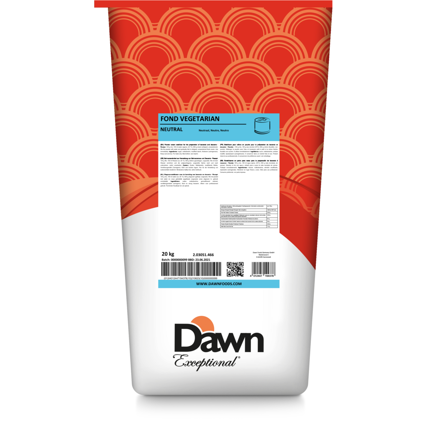 Dawn Fond Neutraal Vegetarisch 20 kg