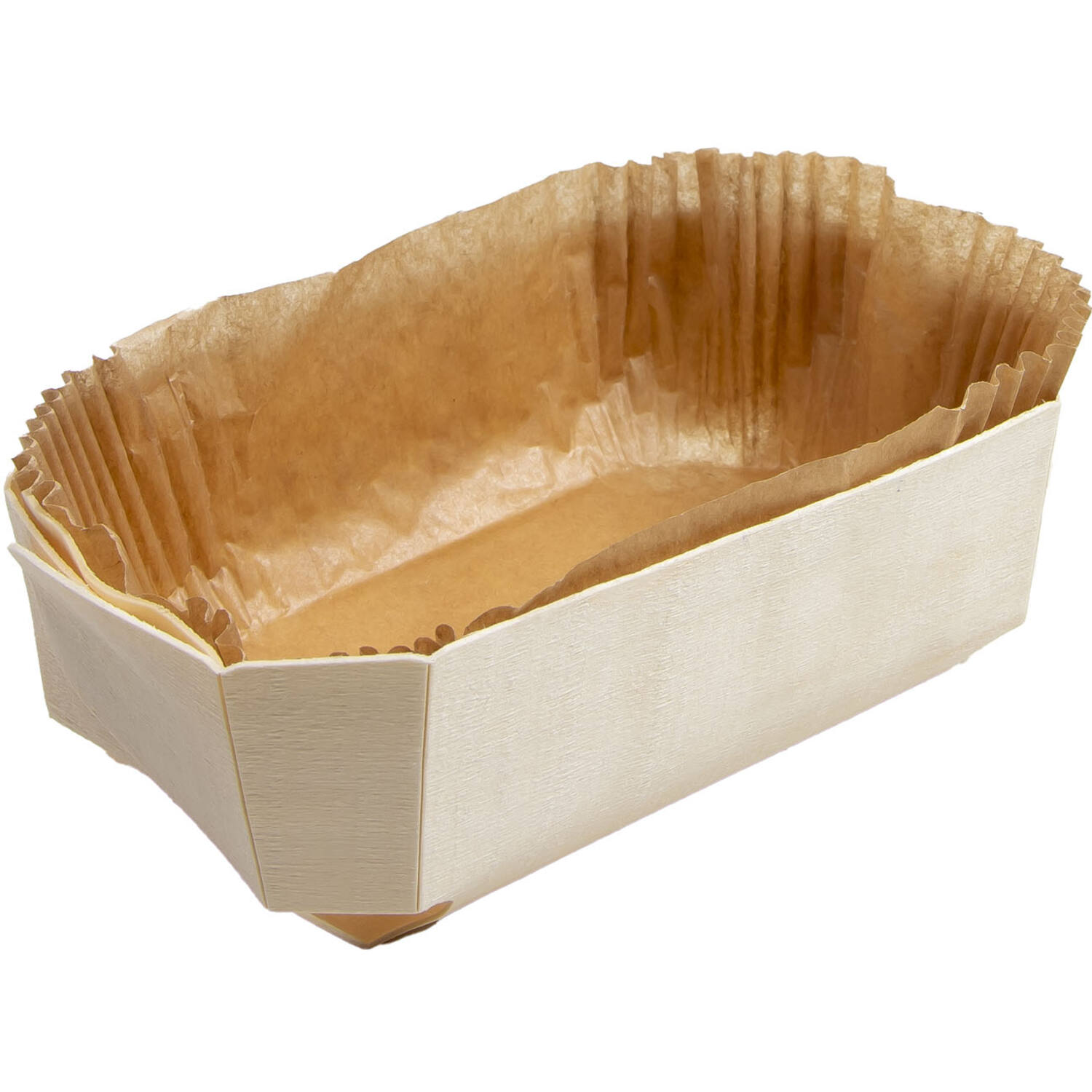 Houten bakvorm rechthoek 175x110x60mm met sil. Papier (100)
