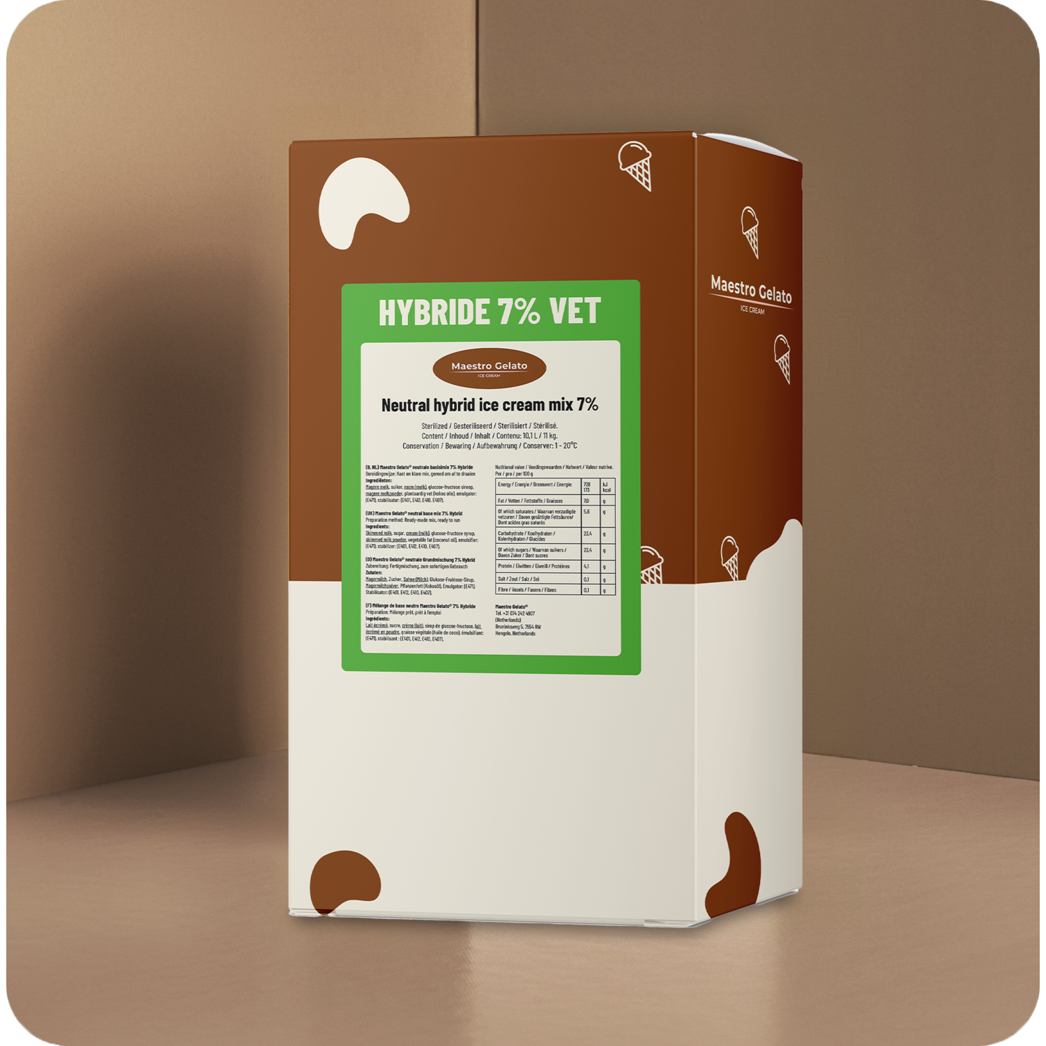 Maestro Gelato Vloeibare IJsmix 7% Hybride 11Kg