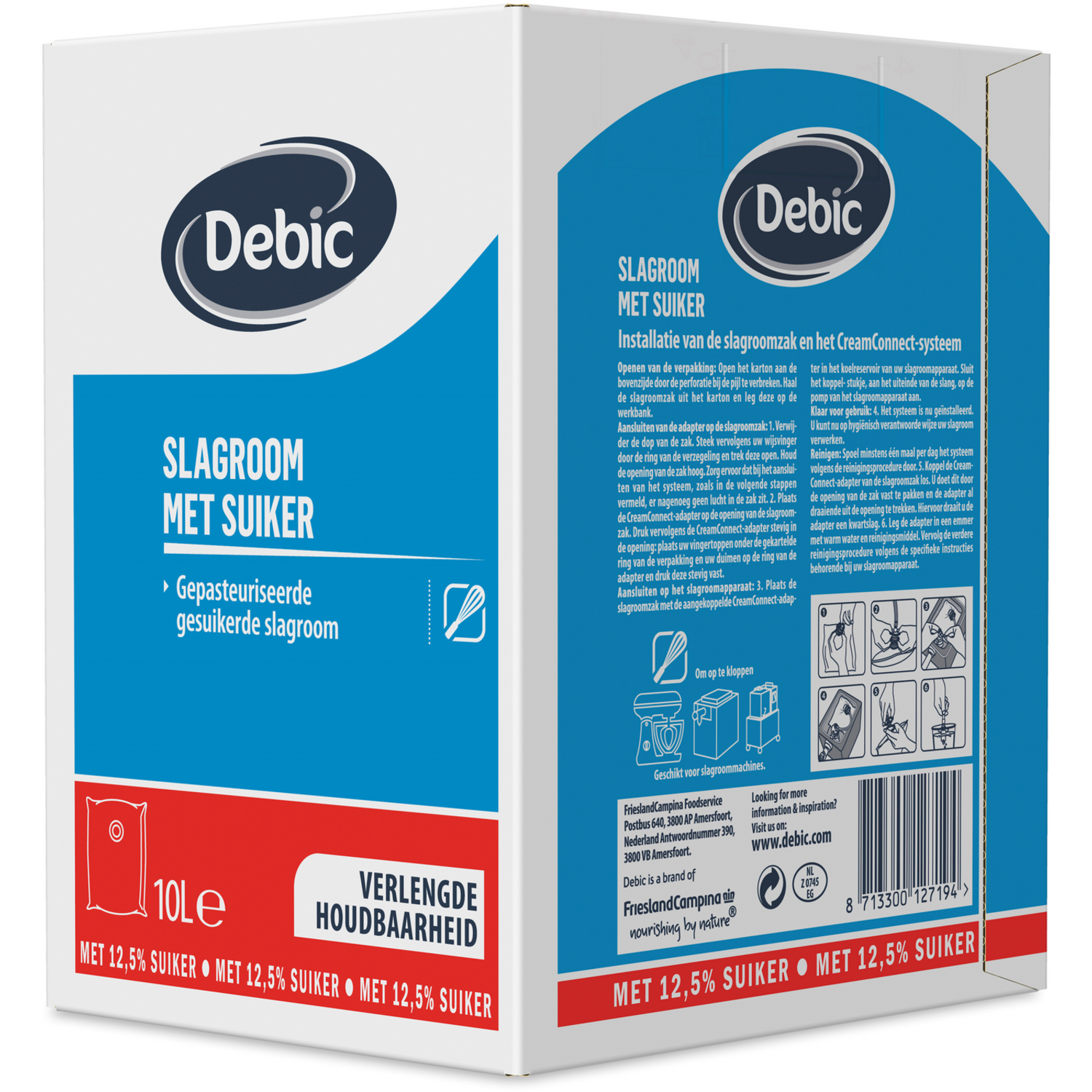 Debic Slagroom Gesuikerd 12.5% BIB 10l Langer Houdbaar